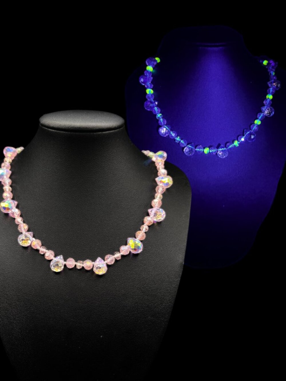 Handcrafted Pink Uranium Glass Beaded Necklace UV Reactive 16" Long Glows